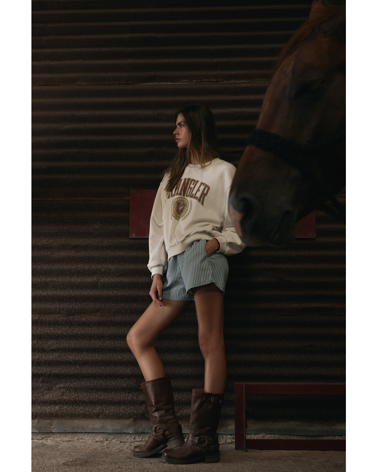 Image #1 - Wrangler Women's Modern Oversized Logo Crewneck Sweatshirt, White, hi-res