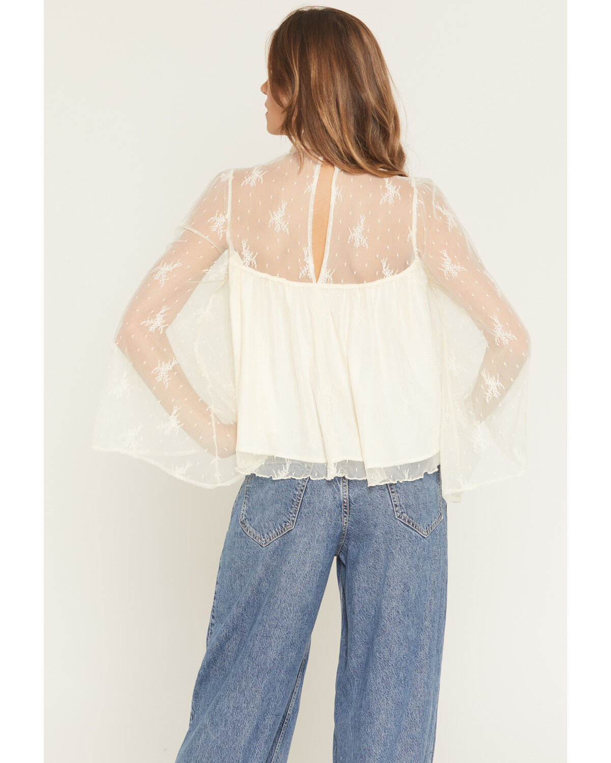 Image #4 - By Together Women's Mock Neck Lace Long Sleeve Top, Cream, hi-res