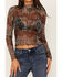 Image #3 - Rock & Roll Denim Women's Floral Check Print Mesh Long Sleeve Top, Multi, hi-res