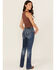 Image #1 - Miss Me Women's Medium Wash Mid Rise 34" Bootcut Stretch Denim Jeans, Medium Wash, hi-res