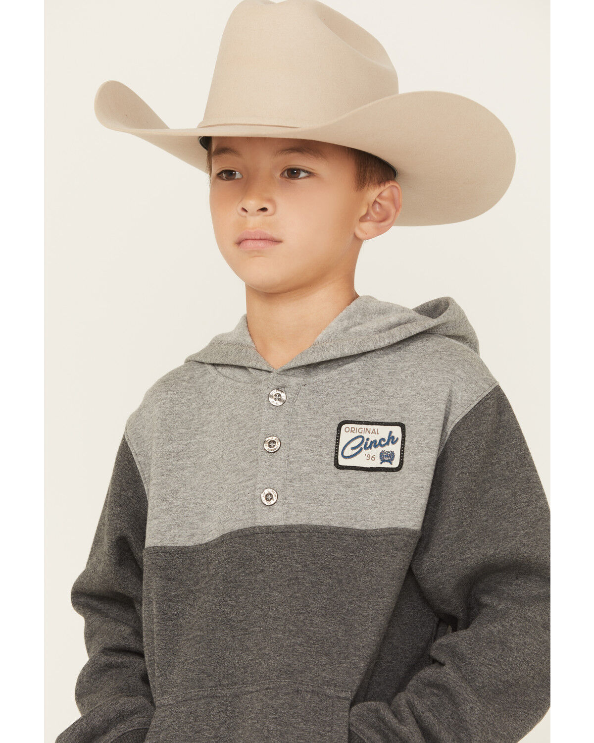 Image #2 - Cinch Boys' 1/4 Button-Down Hooded Pullover, Charcoal, hi-res