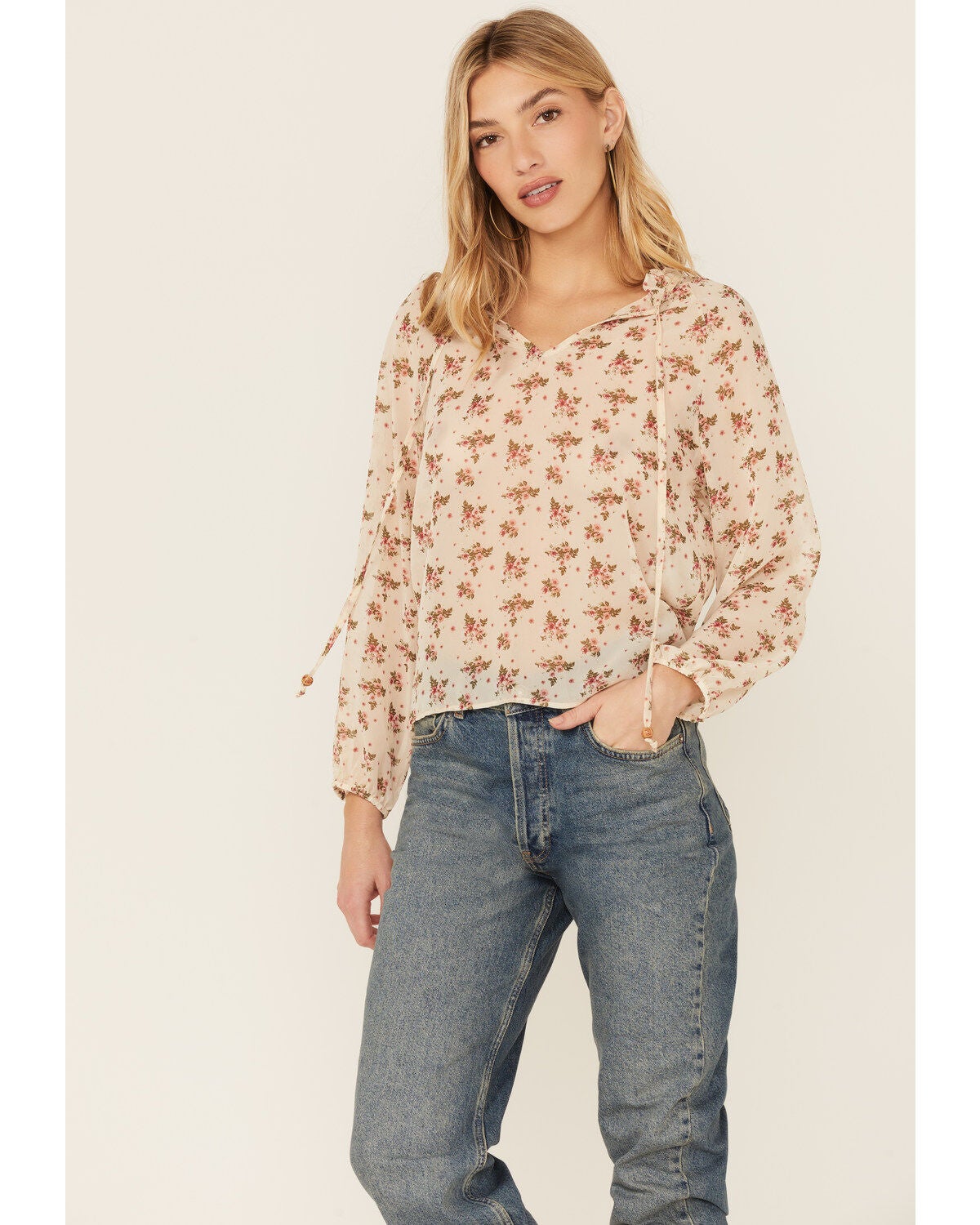 Wild Moss Women's Ruffle Neck Peasant Blouse, Ivory, hi-res