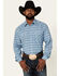 Image #1 - Rough Stock By Panhandle Men's Horizontal Dobby Stripe Long Sleeve Pearl Snap Western Shirt, Blue, hi-res