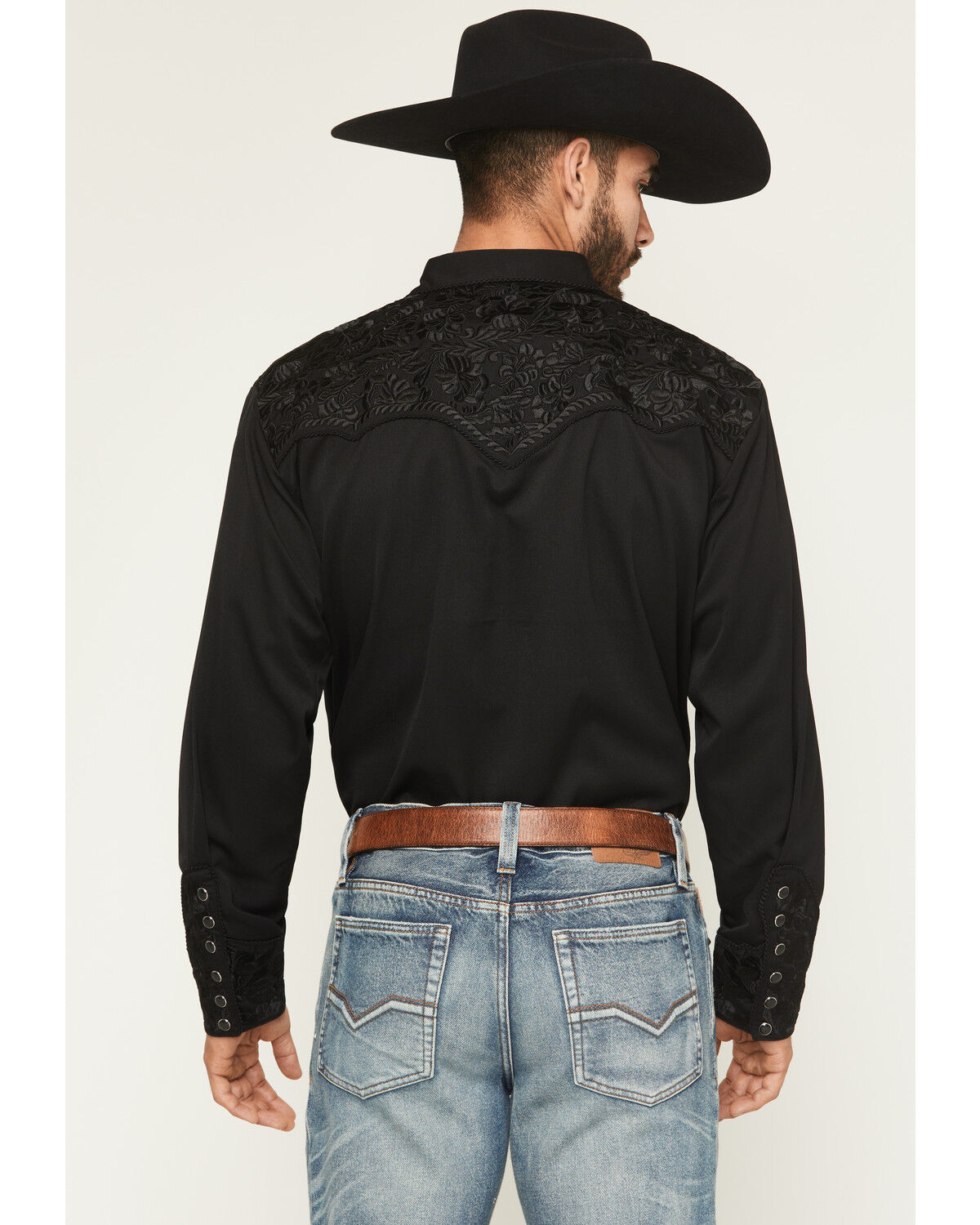 Image #4 - Scully Men's Floral Embroidered Retro Long Sleeve Snap Western Shirt - Big & Tall, Jet, hi-res