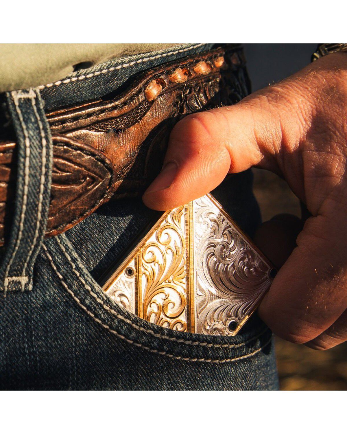Image #4 - Montana Silversmiths Men's Gold Hour Credit Card and Cash Case, Multi, hi-res
