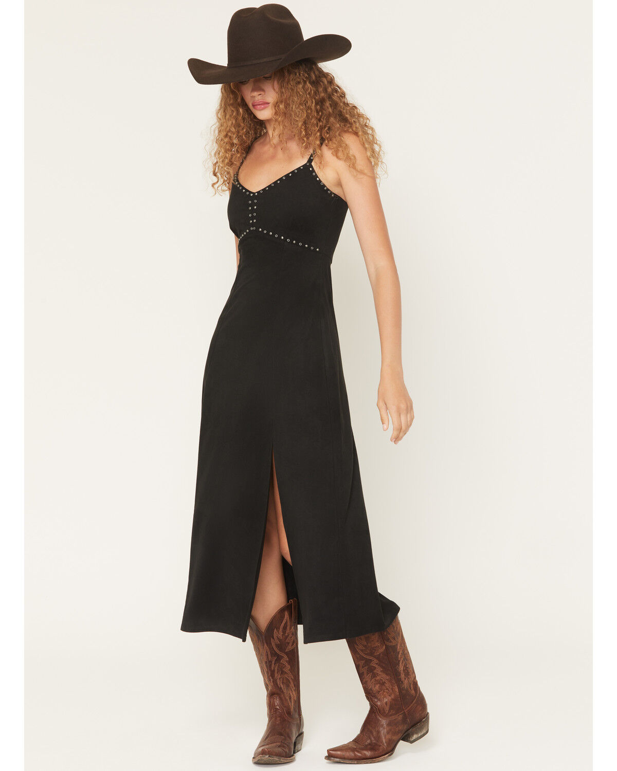 Image #1 - Idyllwind Women's Gina Studded Faux Suede Sleeveless Midi Dress, Black, hi-res