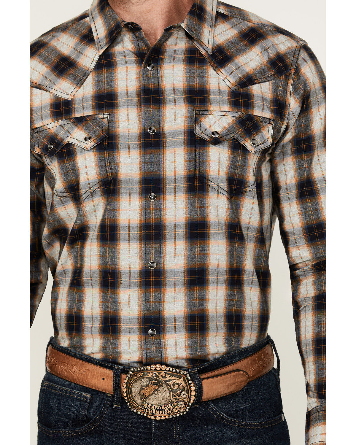 Image #3 - Cody James Men's Desert Nights Plaid Print Long Sleeve Snap Western Shirt, Navy, hi-res