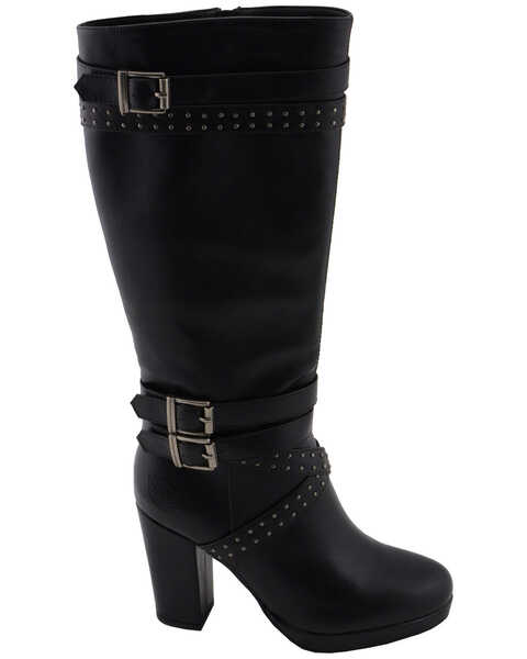 Image #3 - Milwaukee Leather Women's Platform Heel Studded Strap Boot - Round Toe, Black, hi-res