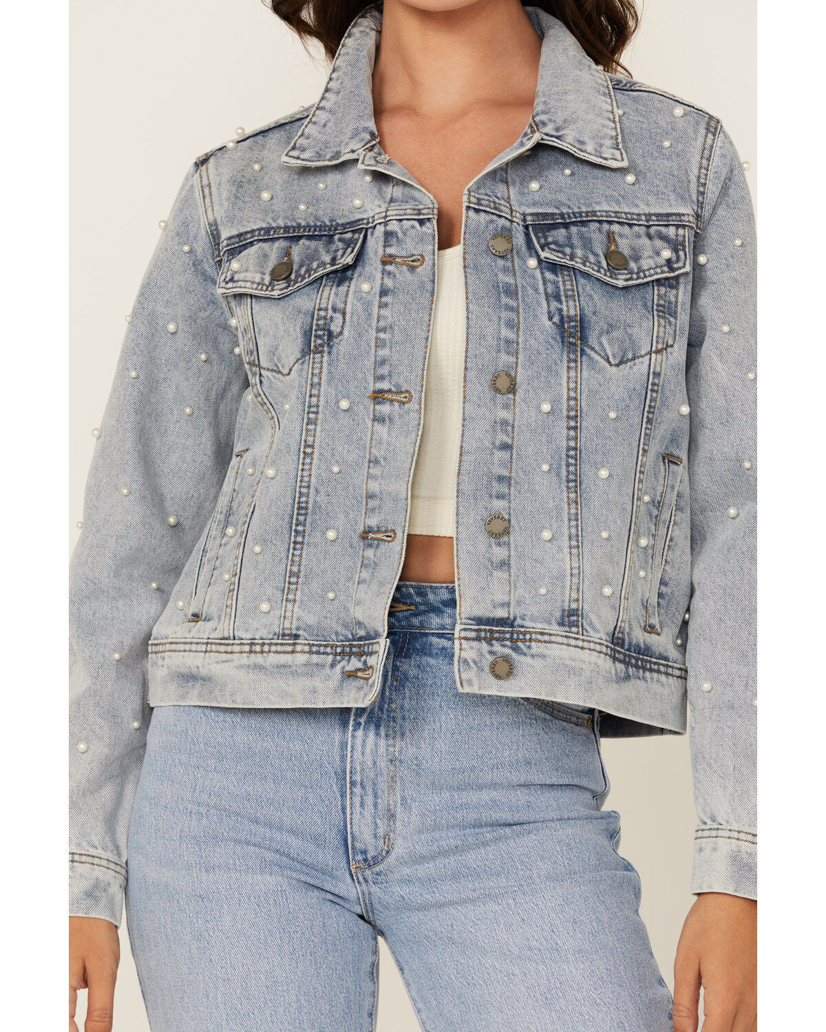Image #3 - Veveret Women's Pearl Light Wash Denim Jacket, Light Wash, hi-res