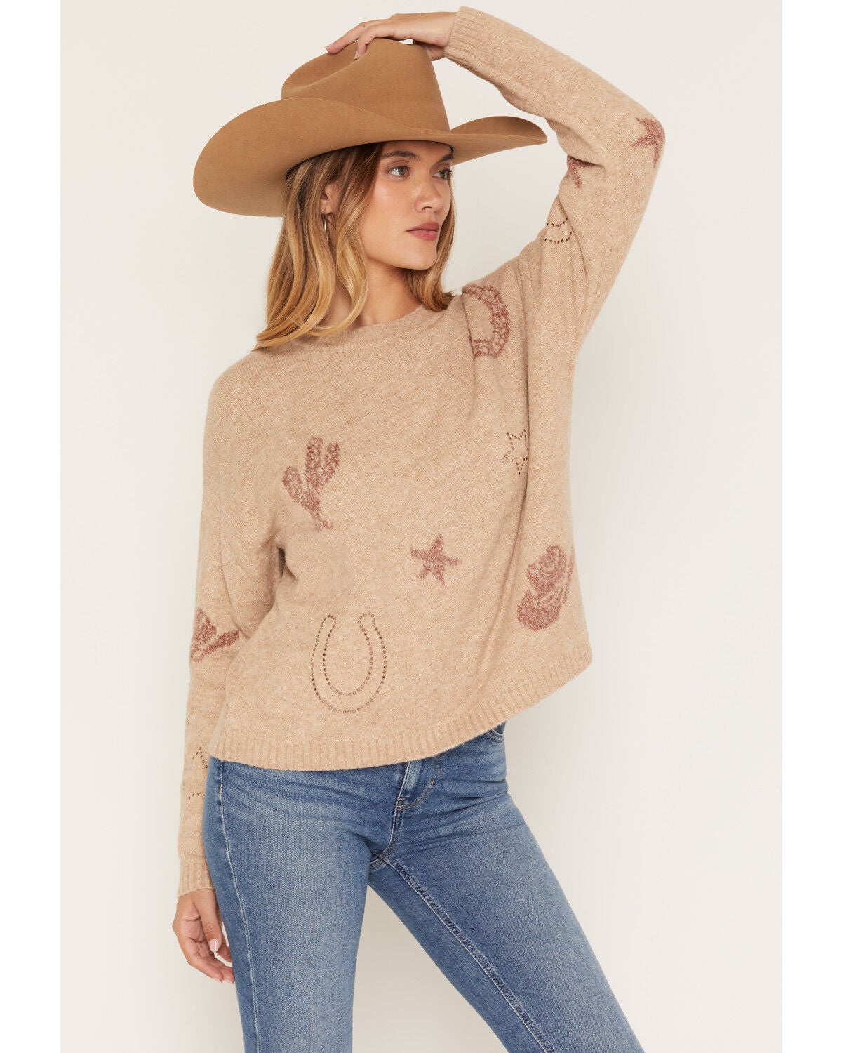 Image #1 - Idyllwind Women's Hastings Rhinestone Pullover Sweater, Khaki, hi-res