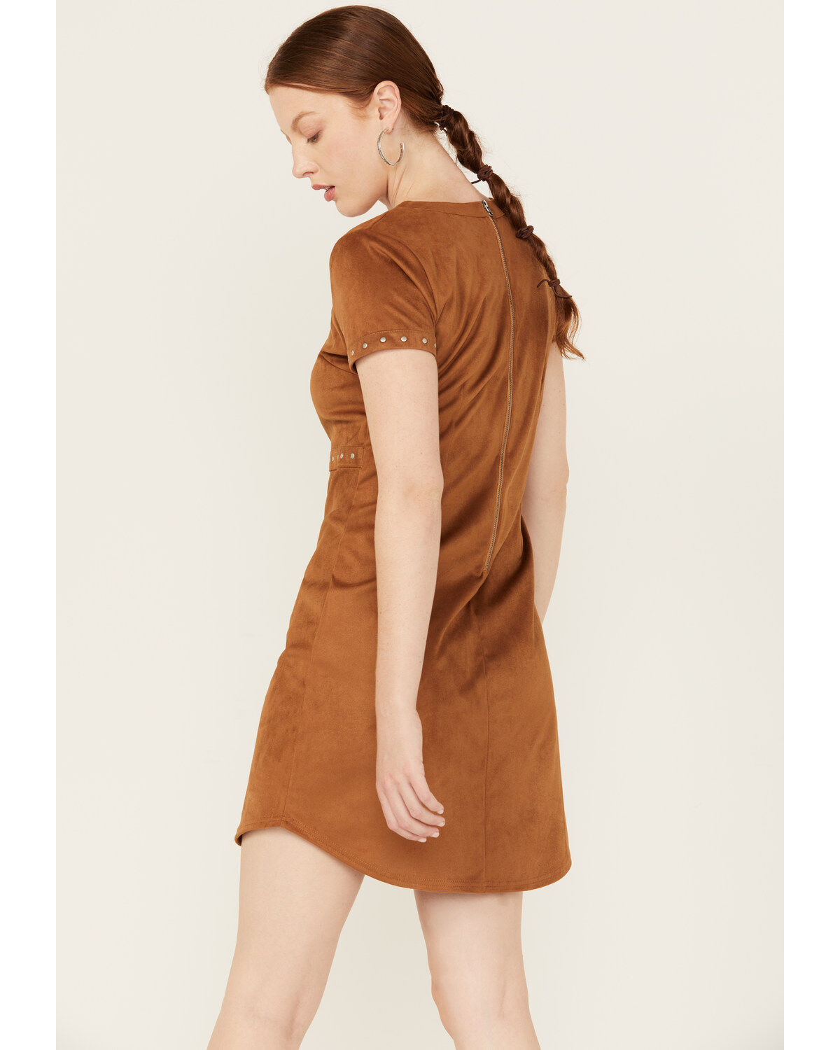 Image #4 - Panhandle Women's Faux Suede Studded Short Sleeve Mini Dress, Tan, hi-res