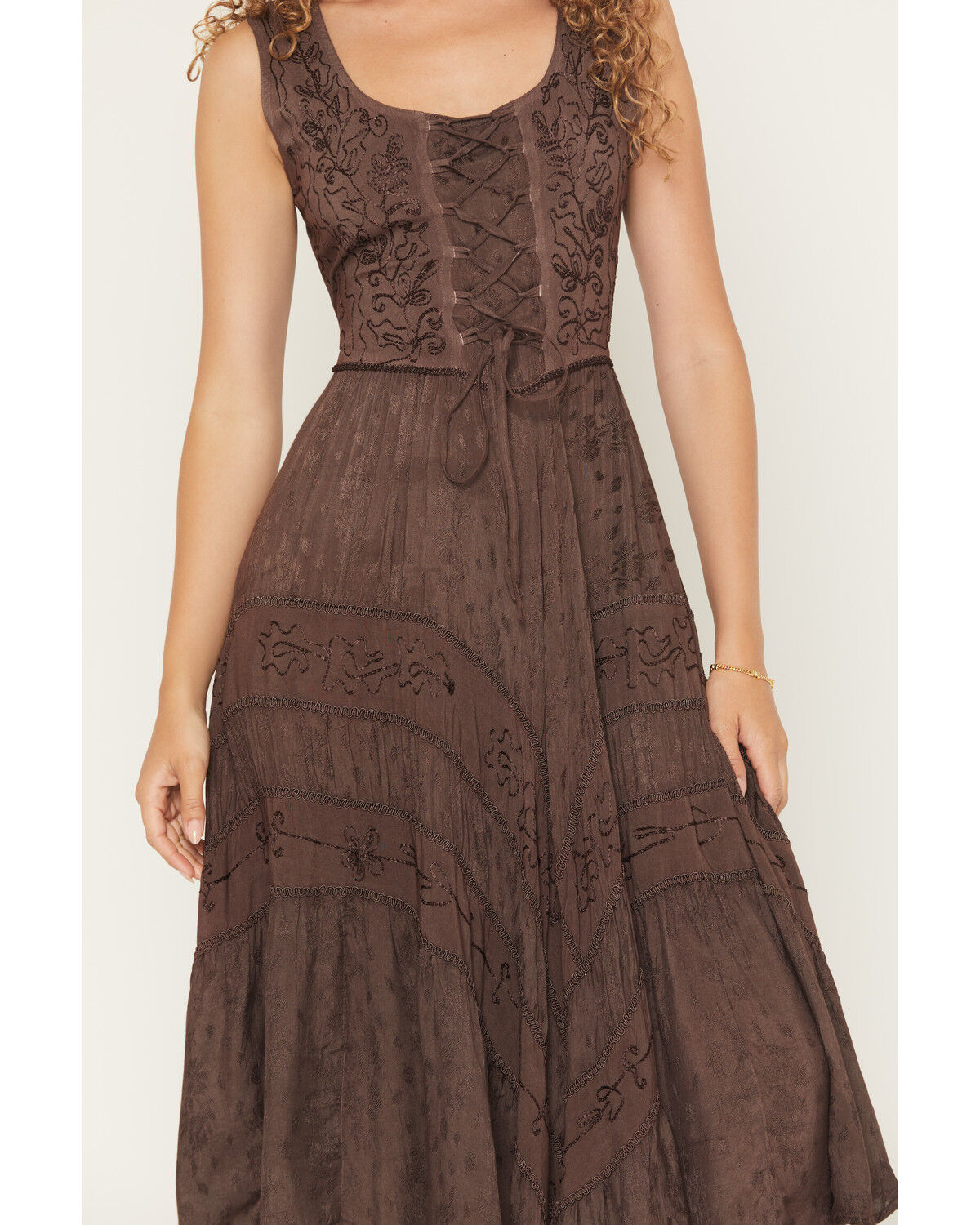 Image #3 - Scully Women's Lace-Up Jacquard Midi Dress, Brown, hi-res