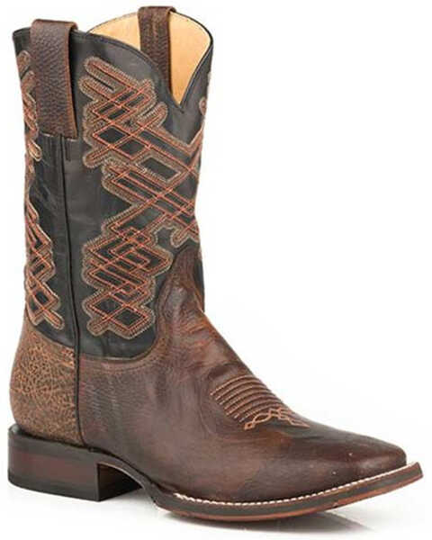 Image #1 - Stetson Men's Tyson Sanded Vamp Western Boots - Wide Square Toe , Brown, hi-res