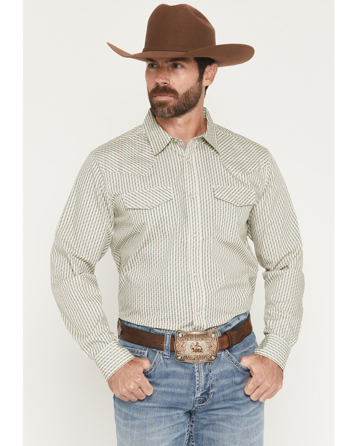 Image #1 - Gibson Trading Co Men's Circuit Striped Print Long Sleeve Snap Western Shirt - Big, Cream, hi-res