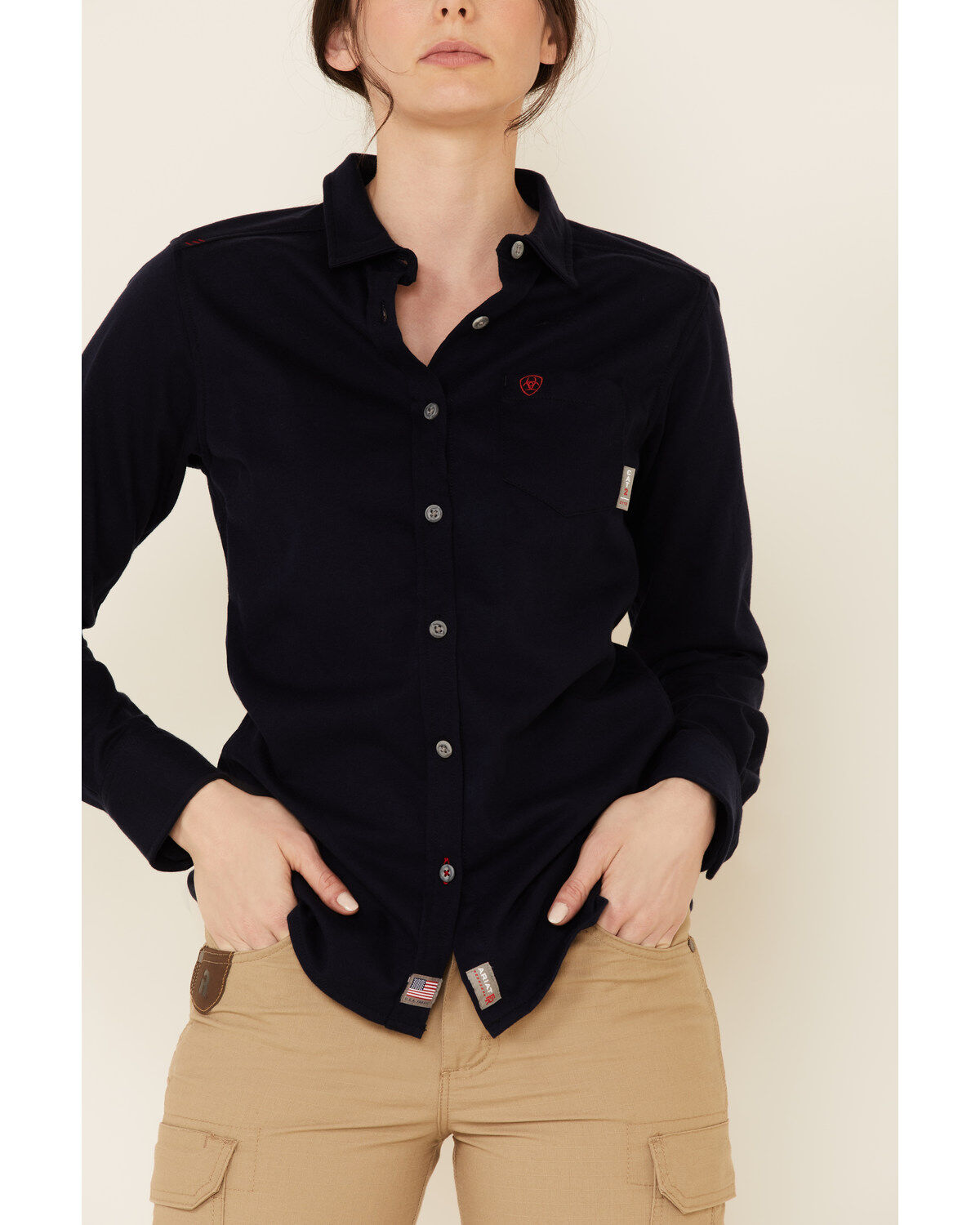 Image #3 - Ariat Women's Navy FR Taylor Knit Long Sleeve Work Shirt, , hi-res