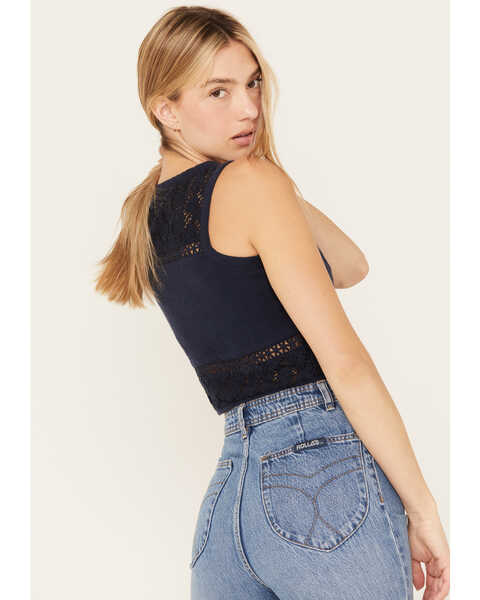 Image #4 - Cleo + Wolf Women's Cropped Crochet Tank, Navy, hi-res
