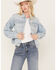 Shyanne Women's Denim Button Down Fray Shacket, Light Medium Wash, hi-res