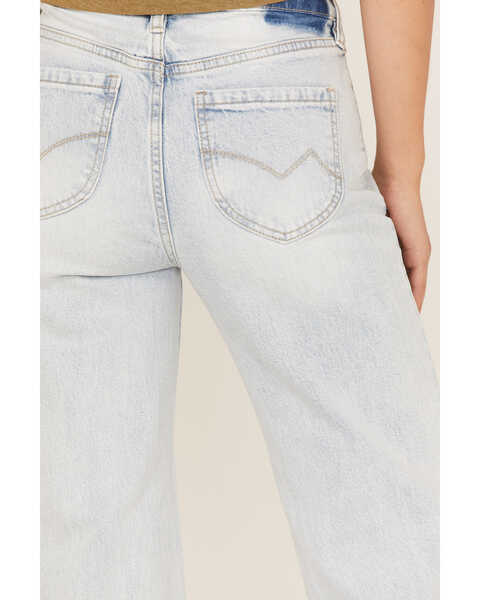 Image #4 - Cleo + Wolf Women's Light Wash High Rise Distressed Knee Flare Jeans, Blue, hi-res