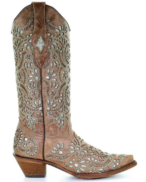 Image #2 - Corral Women's Glitter Inlay and Embroidered Cowgirl Boot - Snip Toe, , hi-res