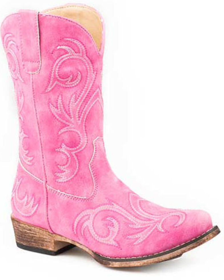 Roper Girls' Pink All Over Embroidery Western Boots Square Toe Boot