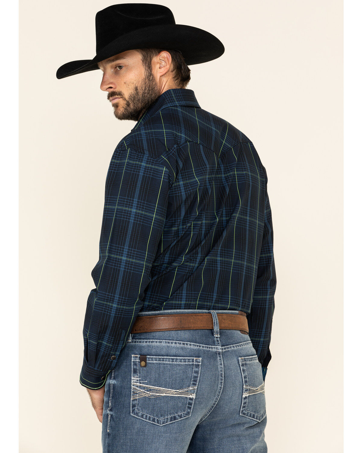 Image #5 - Rough Stock By Panhandle Men's Larkspur Ombre Plaid Print Long Sleeve Western Shirt, Black, hi-res