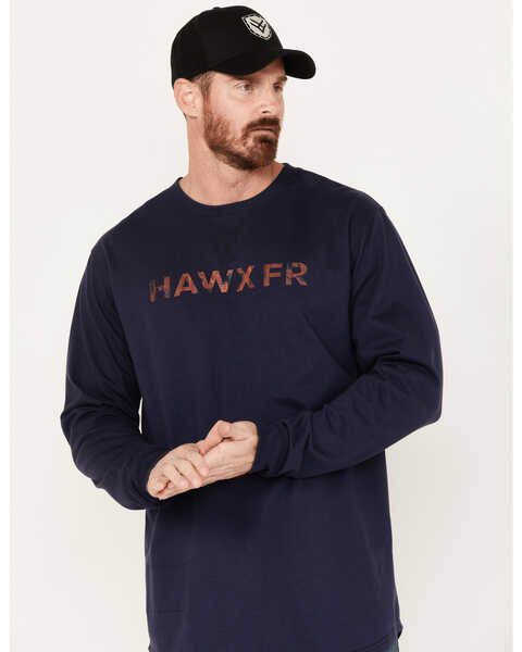 Hawx Men's FR Long Sleeve Pocket Henley Shirt , Navy, hi-res