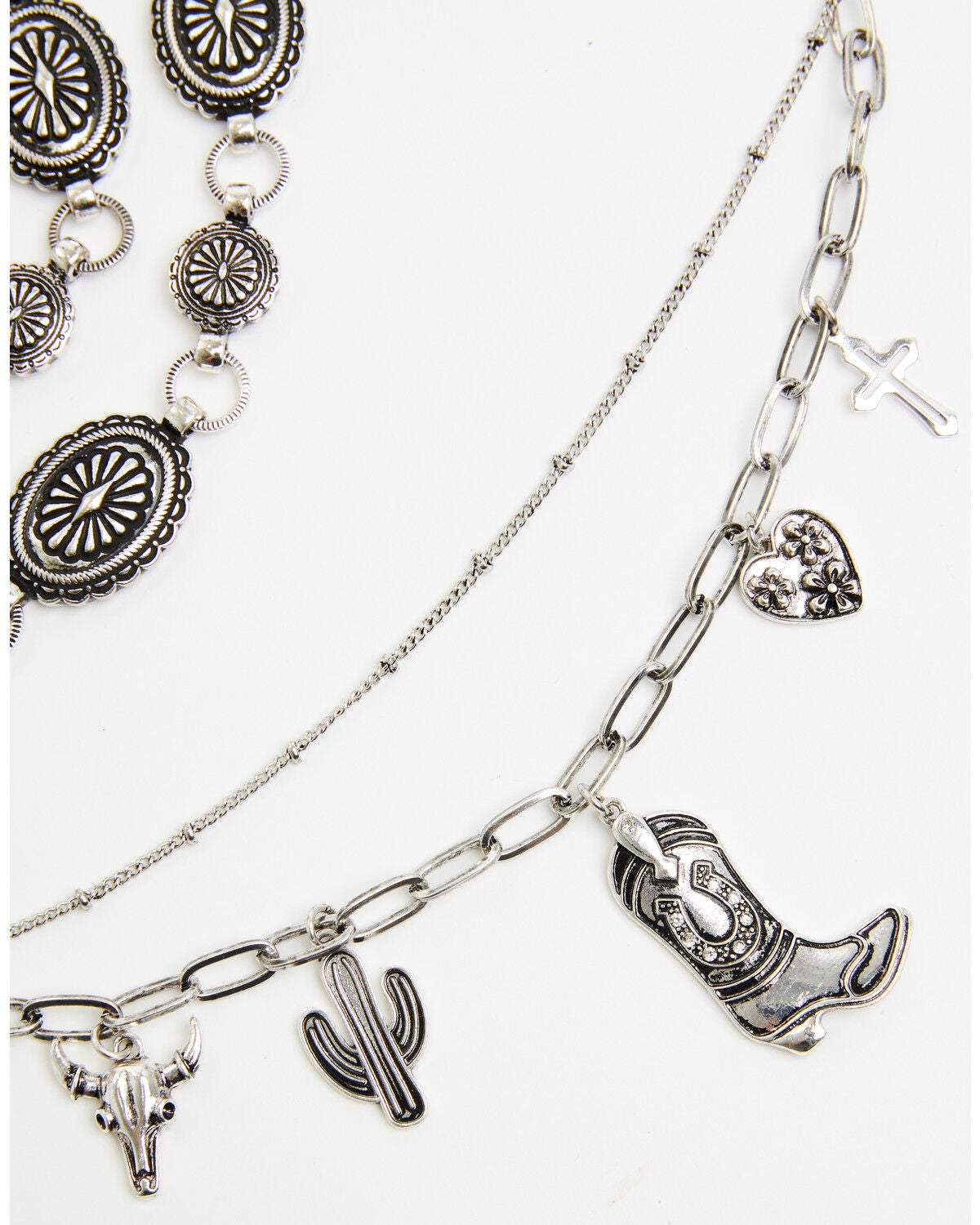 Image #4 - Shyanne Women's Layered Charm Concho Chain Belt, Silver, hi-res