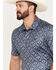 Panhandle Men's Southwestern Short Sleeve Snap Polo, Blue, hi-res