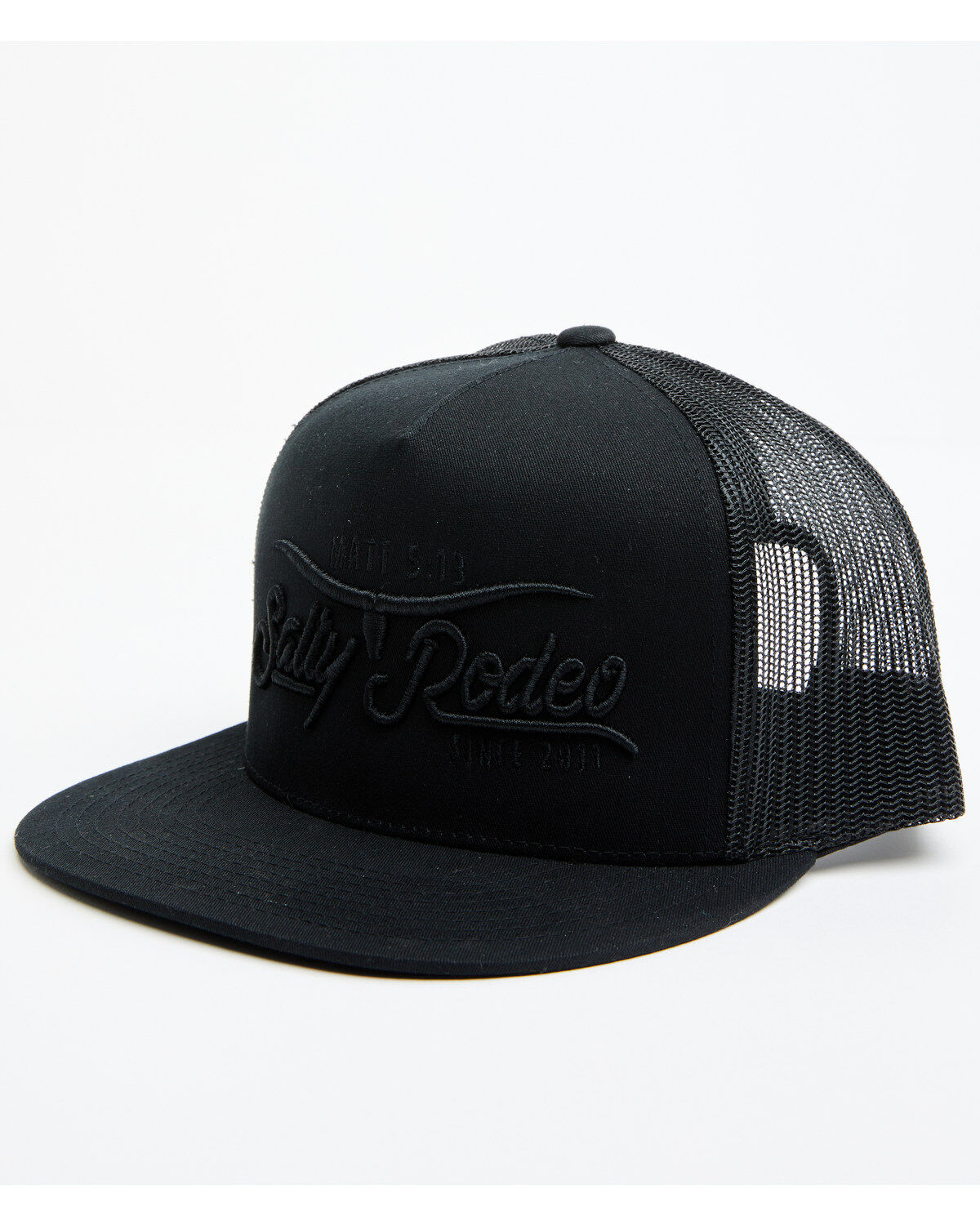 Image #1 - Salty Rodeo Men's Blackout Logo Trucker Cap, Black, hi-res