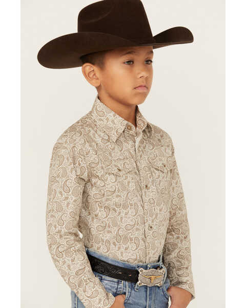 Image #2 - Wrangler 20X Boys' Paisley Print Long Sleeve Snap Stretch Western Shirt , Tan, hi-res