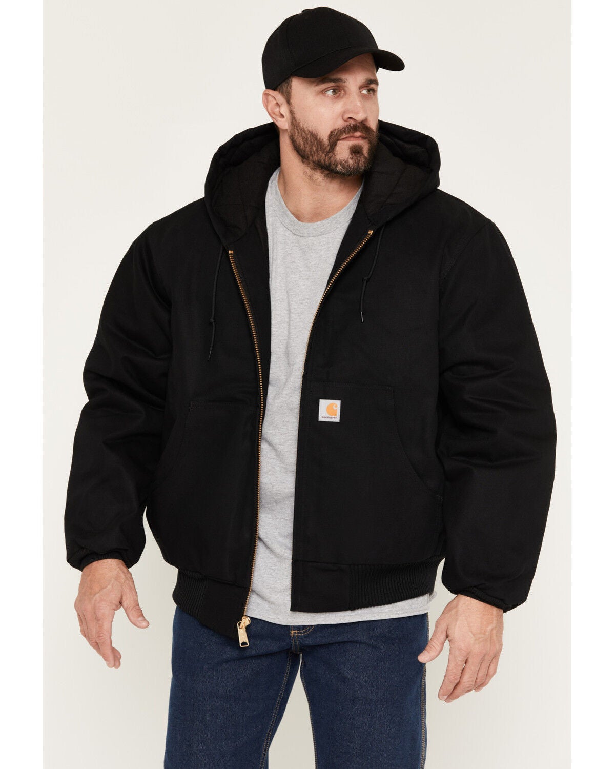 Carhartt Men's Flannel Lined Loose Fit Firm Duck Active Jacket - Tall, Black, hi-res