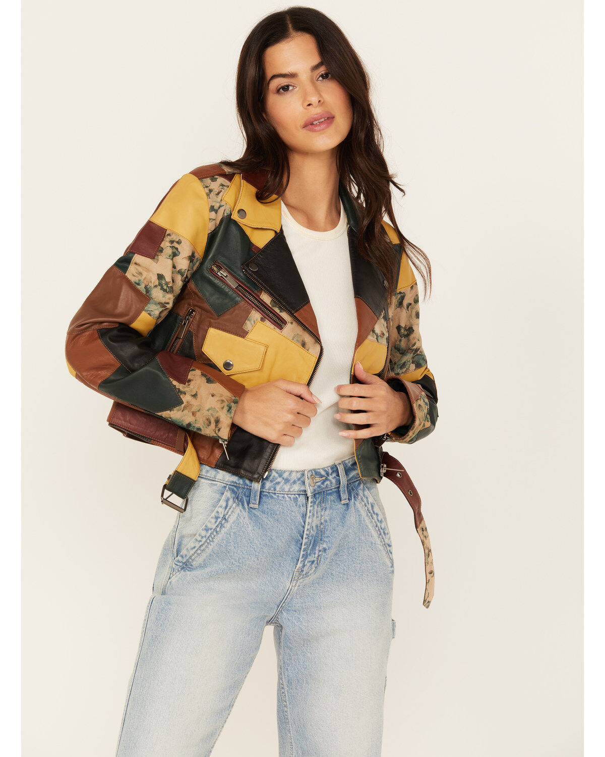Image #1 - Cleo + Wolf Women's Patchwork Leather Jacket, Chocolate, hi-res