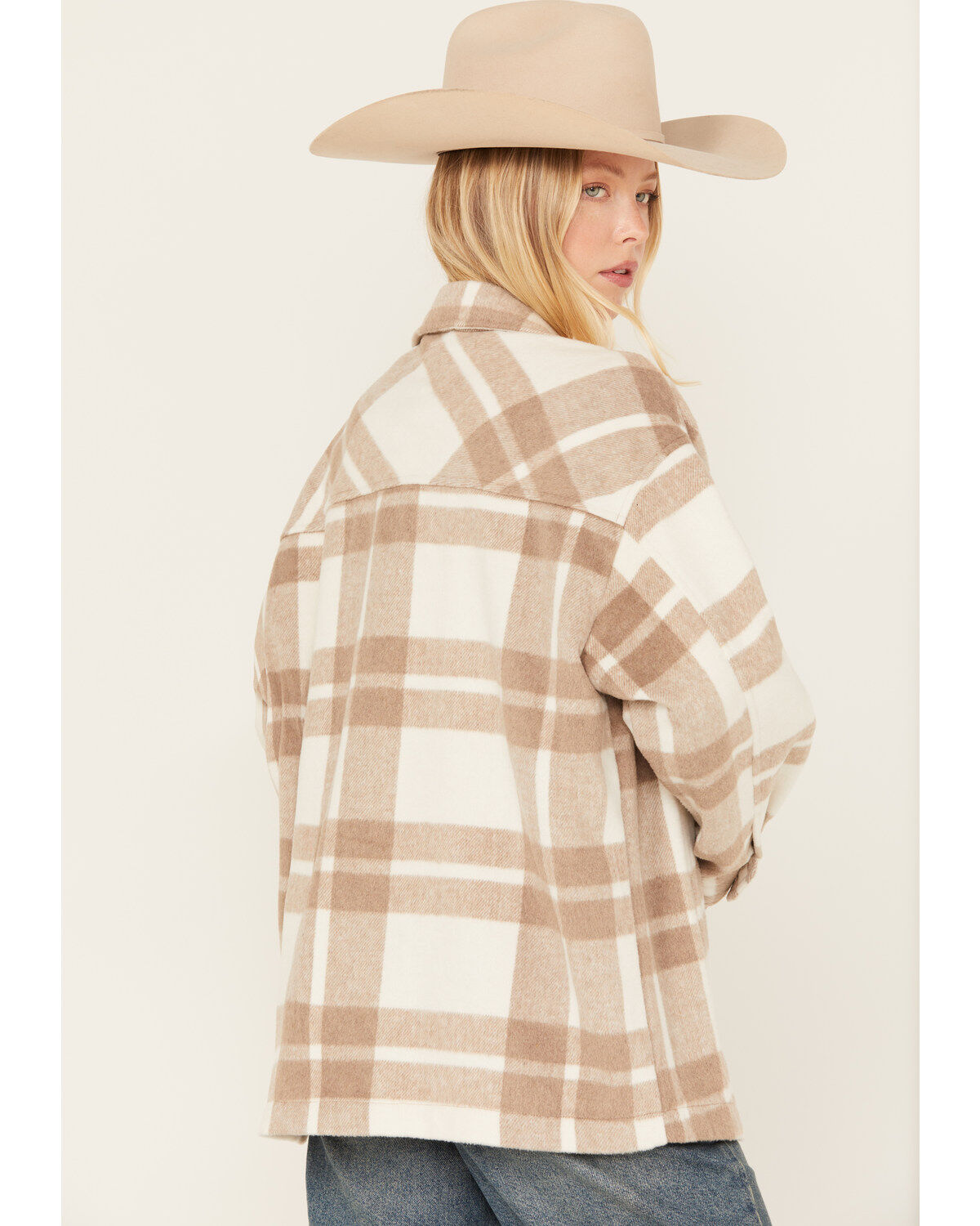 Image #4 - 26 International Women's Plaid Print Shacket, Tan, hi-res