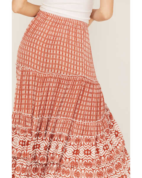 Talisman Women's Sassy Print Ruffle Midi Skirt, Red, hi-res