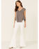 Image #2 - Tres Aves Women's Solid Gray Oversized Double V-Neck Short Sleeve Top, Grey, hi-res