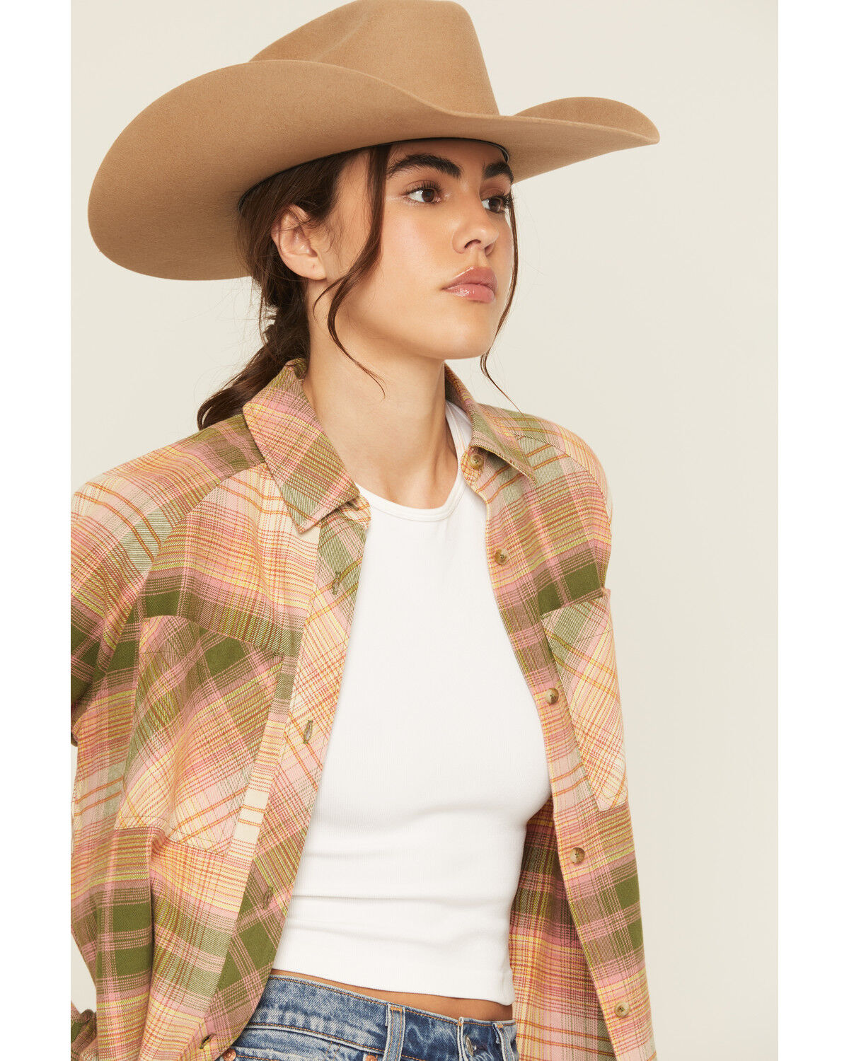 Image #2 - Cleo + Wolf Women's Plaid Print Long Sleeve Button-Down Flannel Shirt, Pink, hi-res
