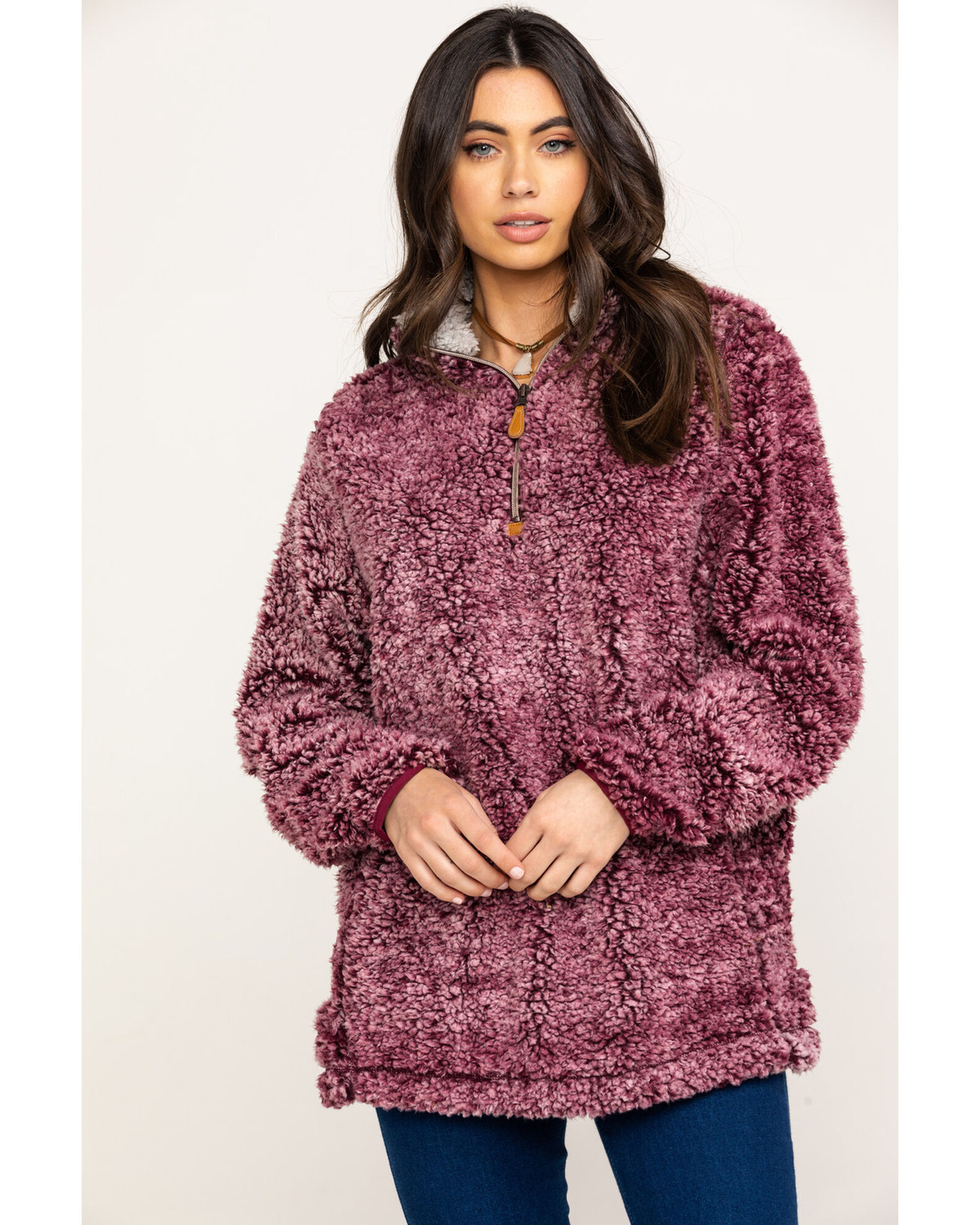 Katydid Women s Wine Sherpa 1 2 Zip Pullover