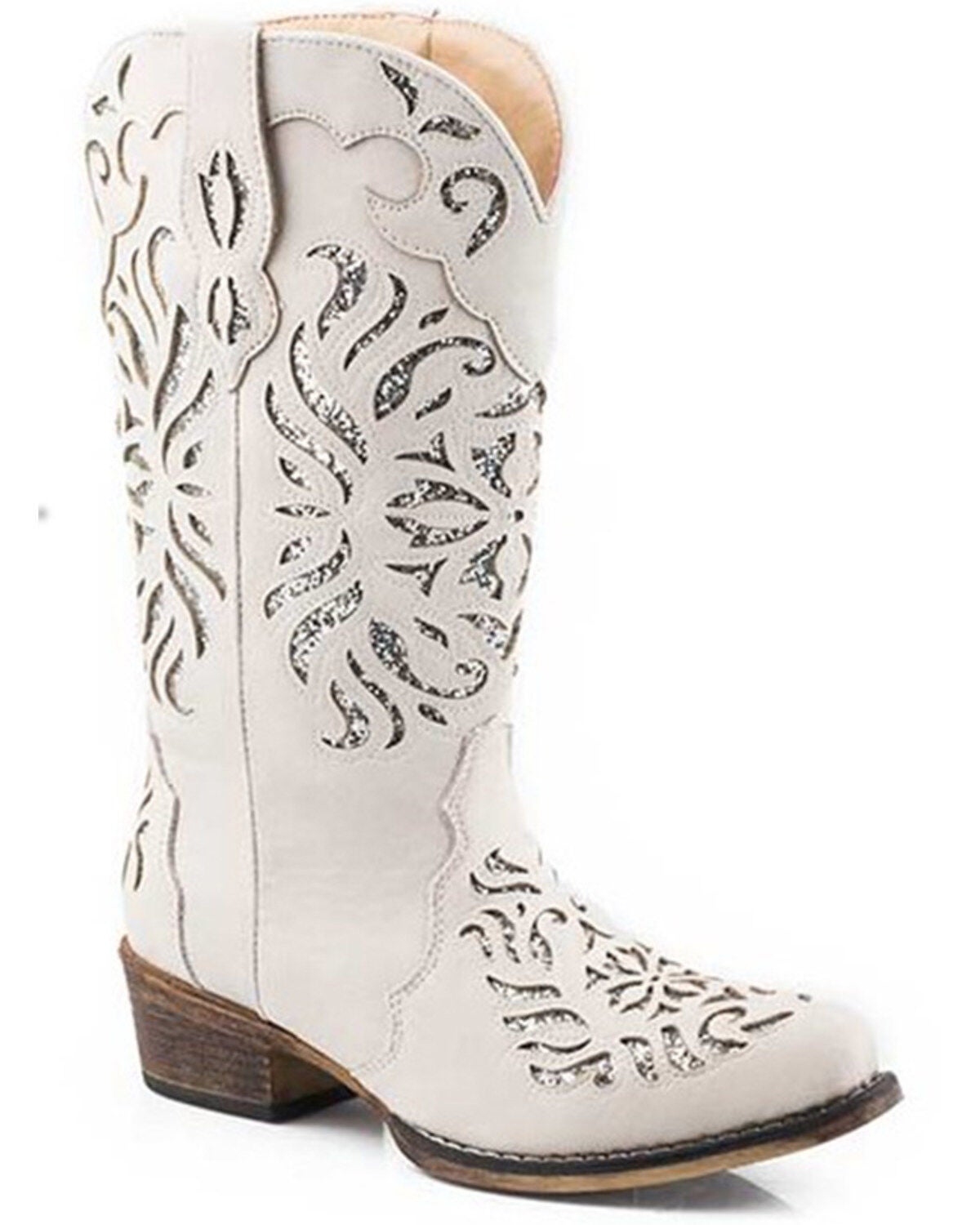 Roper Women's Riley Glitz Western Performance Boots - Snip Toe, White, hi-res