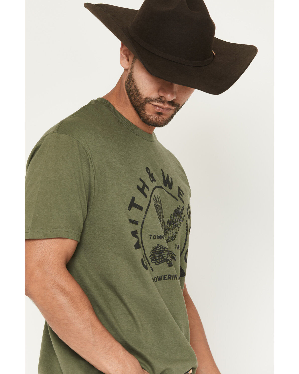 Image #2 - Smith & Wesson Men's Empowering Americans  Badge Short Sleeve Graphic T-Shirt, Olive, hi-res