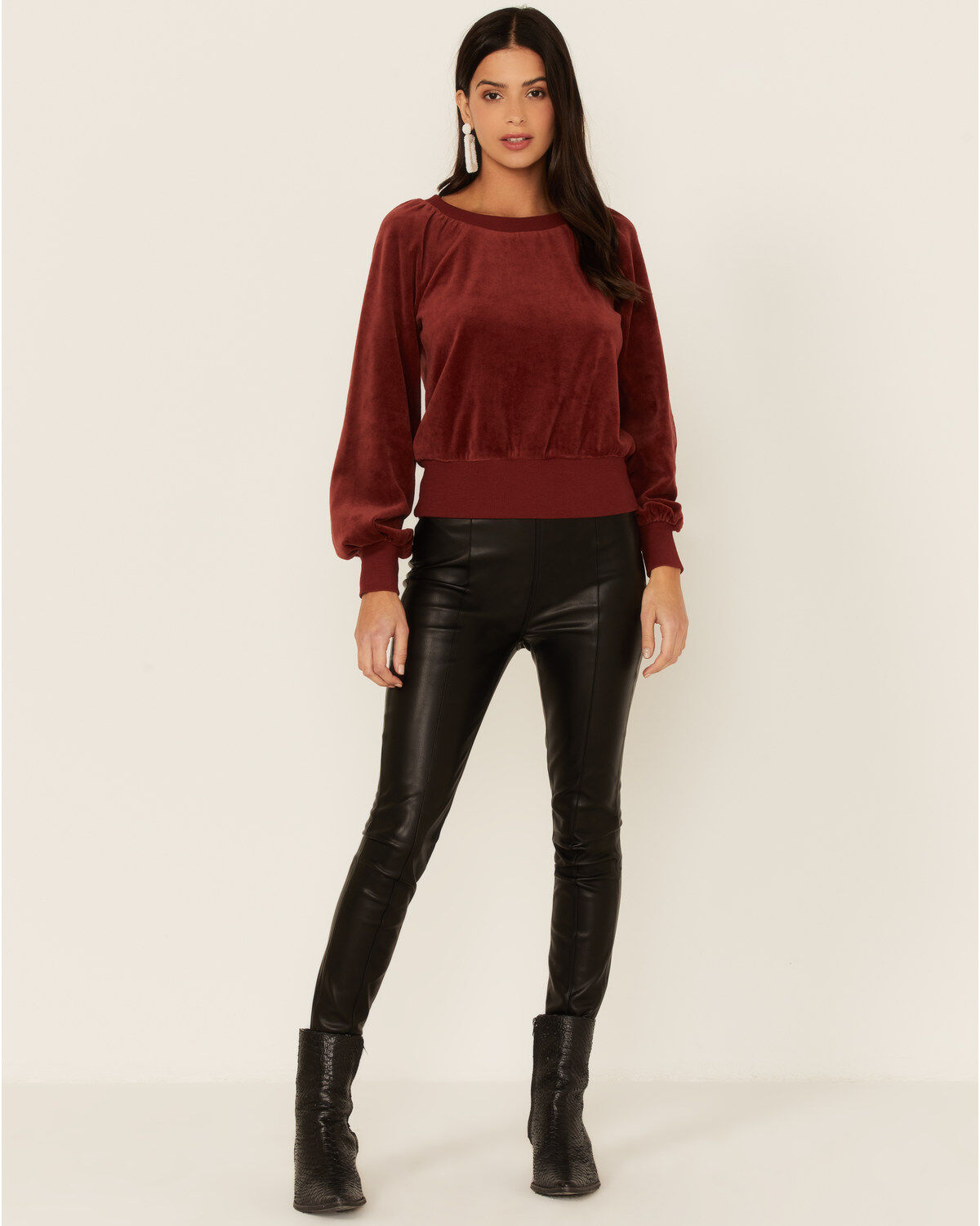 Image #4 - Shyanne Women's Fired Brick Velour Puff Long Sleeve Top  , , hi-res