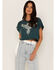 Shyanne Women's Southwestern Eagle Cropped Graphic Tee, Deep Teal, hi-res