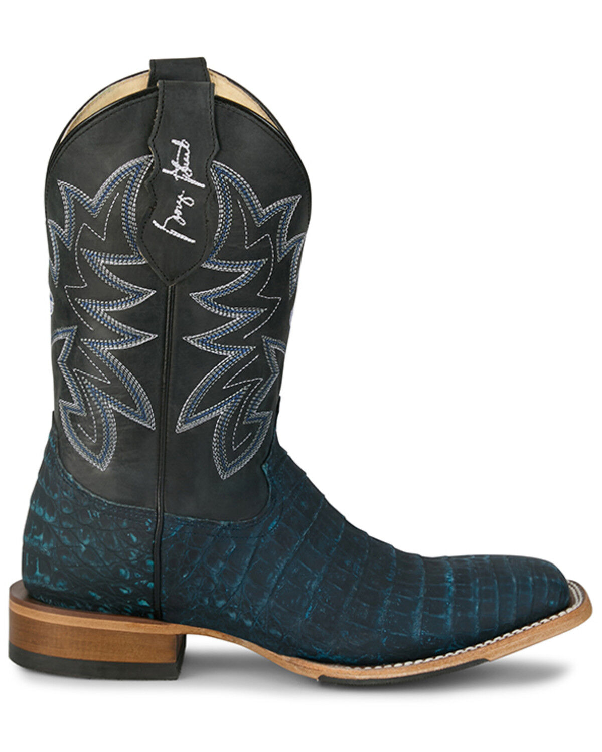 Image #2 - Justin Men's San Antone Exotic Caiman Western Boots - Broad Square Toe, Blue, hi-res