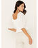 En Creme Women's Eyelet Ruffle Bottom Puff Short Sleeve Top, White, hi-res