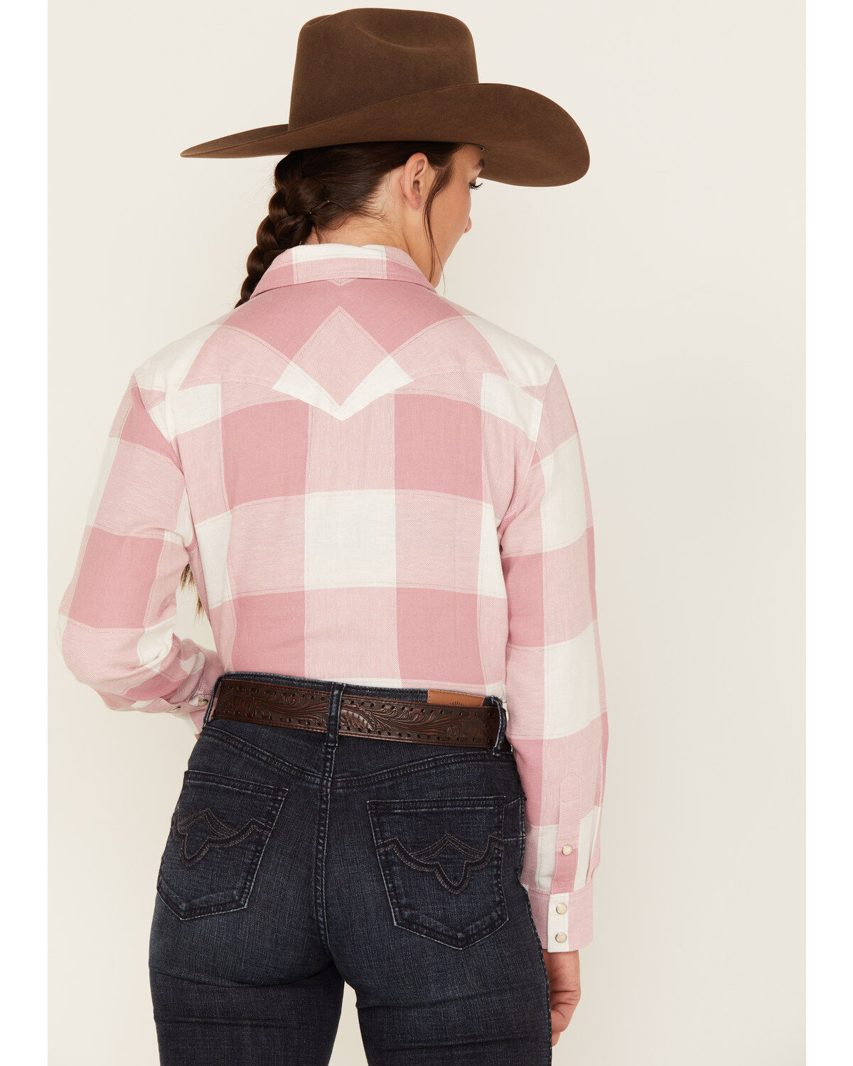 Image #4 - Wrangler Women's Boot Barn Exclusive Buffalo Check Print Long Sleeve Western Flannel Pearl Snap Shirt, , hi-res