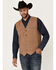 Image #1 - Powder River Outfitters Men's Plaid Print Wool Vest, Tan, hi-res