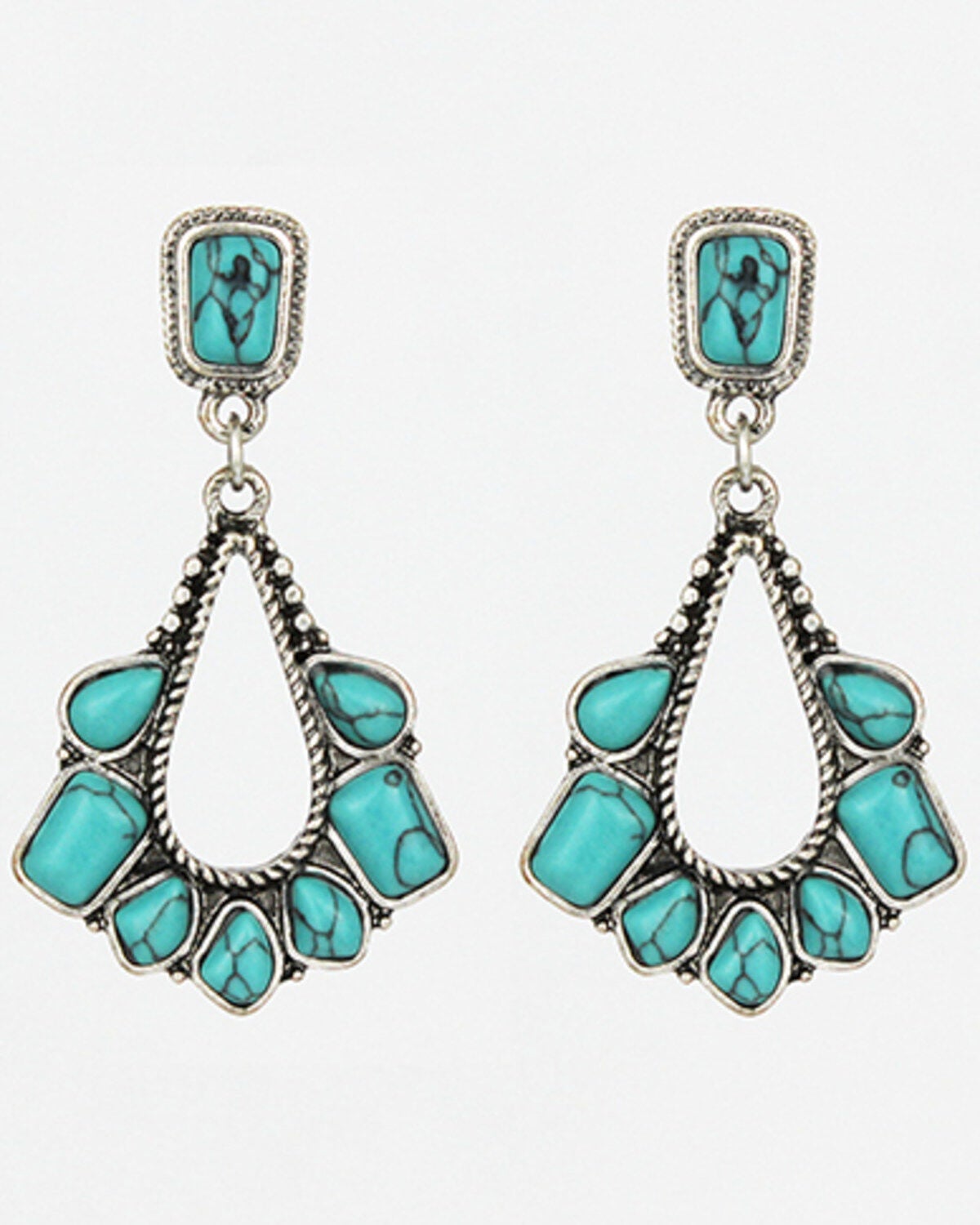 Prime Time Jewelry Women's Silver & Turquoise Stone Chandelier Earrings, Silver, hi-res