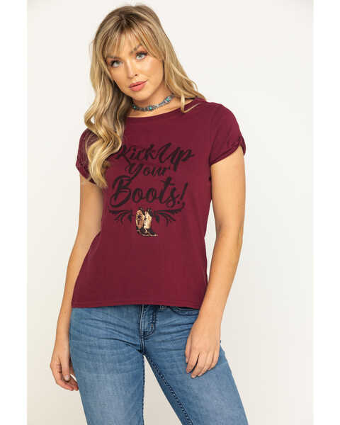 Image #1 - Shyanne Women's Wine Kick Up Your Boots Graphic Tee, , hi-res