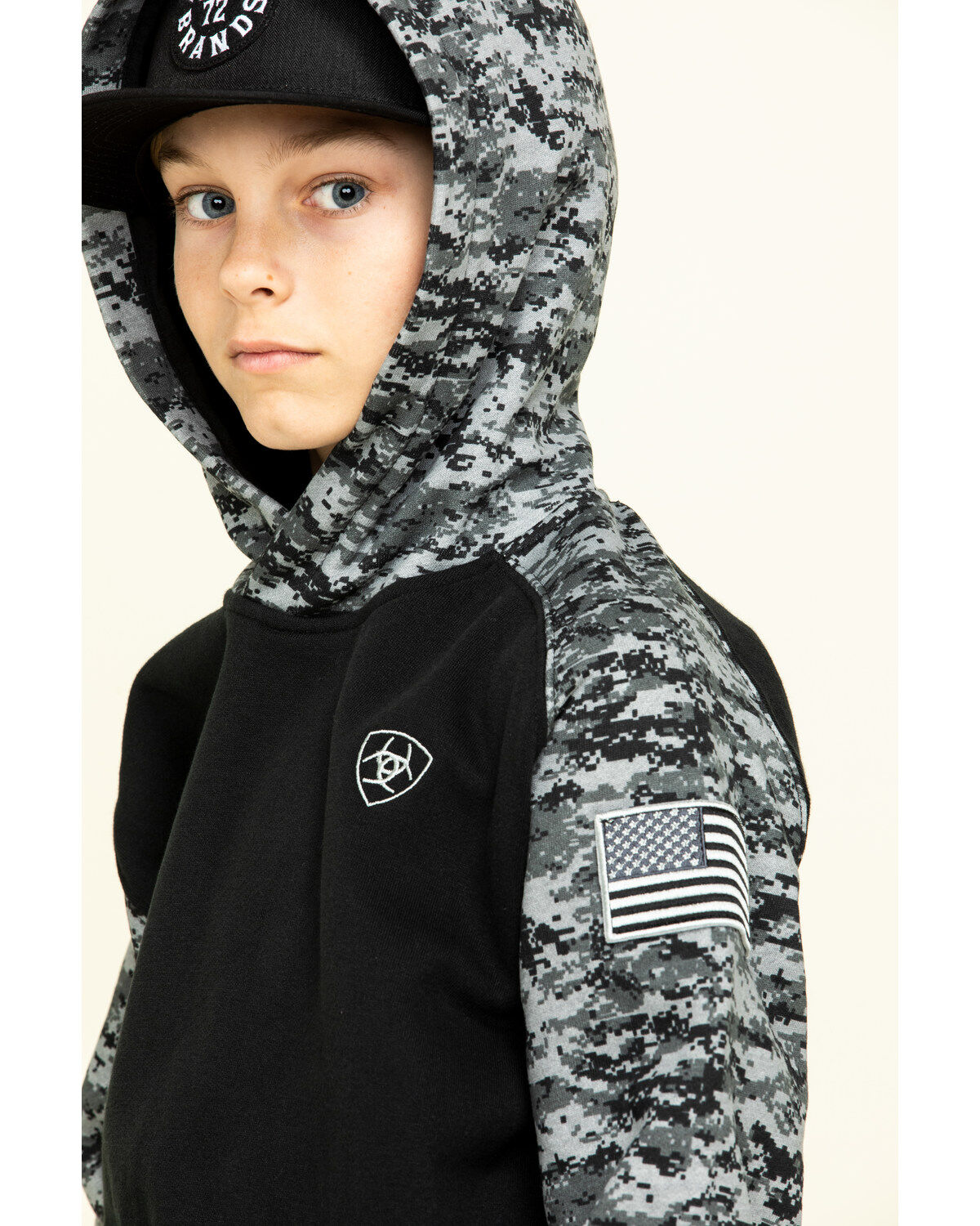 Image #5 - Ariat Boys' Digi Camo Patriot Hooded Sweatshirt, , hi-res