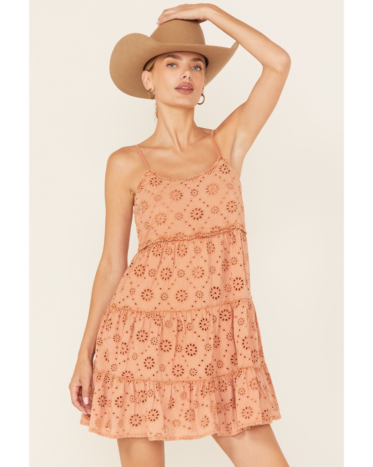 Rock & Roll Denim Women's Eyelet Sleeveless Mini Dress, Rust Copper, hi-res