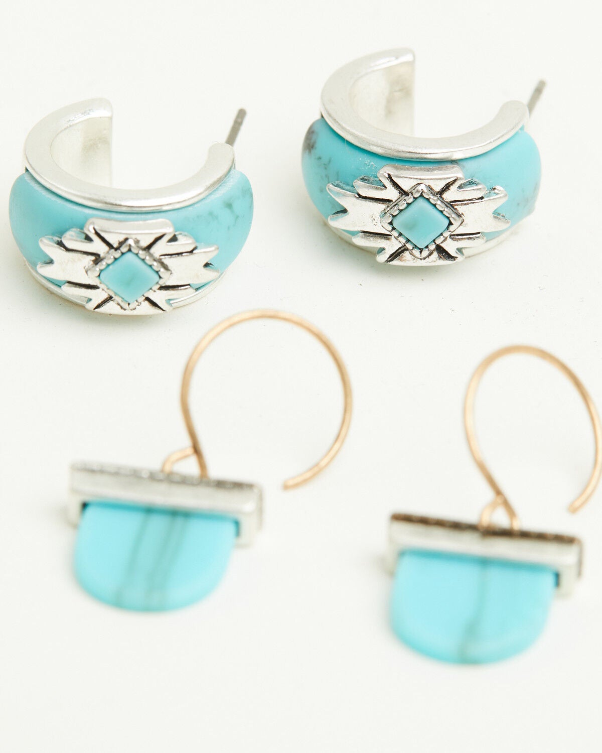 Image #4 - Lainey Wilson Women's Geo Pattern Stone Trio Earring Set - 3 Piece, Gold, hi-res